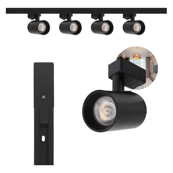 Kit Eletrificado Trilhos 1m + 4 Spots Led 7w Preto Cor Branco Neutro 127/220v