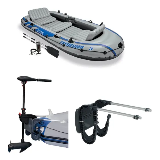 Juego Botes Inflables 5 Personas Con Remos, Bomba Y Motor 12