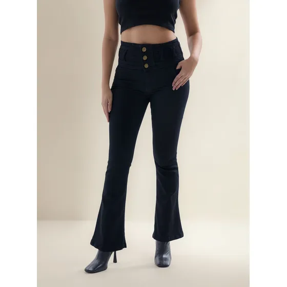 Jeans Mujer Oxford Negro Faja Levanta Cola Flex Denim 38al54