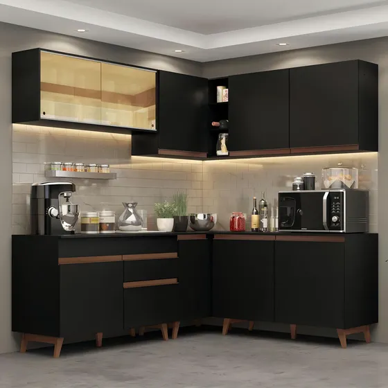 Cocina Integral Completa Modular Esquinero Madesa Reims 382cm Color Negro 01