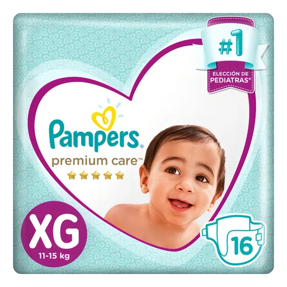 Pañales Pampers Premium Care sin género XG en pack de 16 x 16 unidades