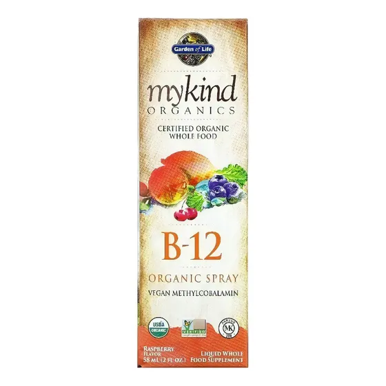 Garden Of Life, Mykind Organics, B-12, aerosol orgánico con sabor a frambuesa