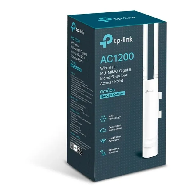 TP-LINK EAP225-OUTDOOR Acces Point AC1200 Omada MU-Mimo 2.4GHZ/5GHZ Doble banda con Poe, para Exterior, Color blanco