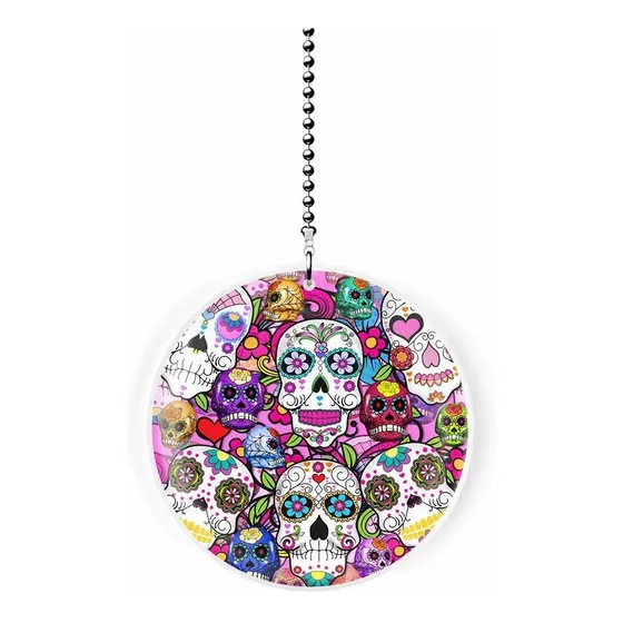 Psychedelic Calavera Azucar Porcelana Ventilador Tirador