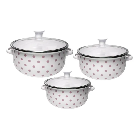 Set X3 Cacerolas Con Tapa De Vidrio Enlozadas Cocina Hogar