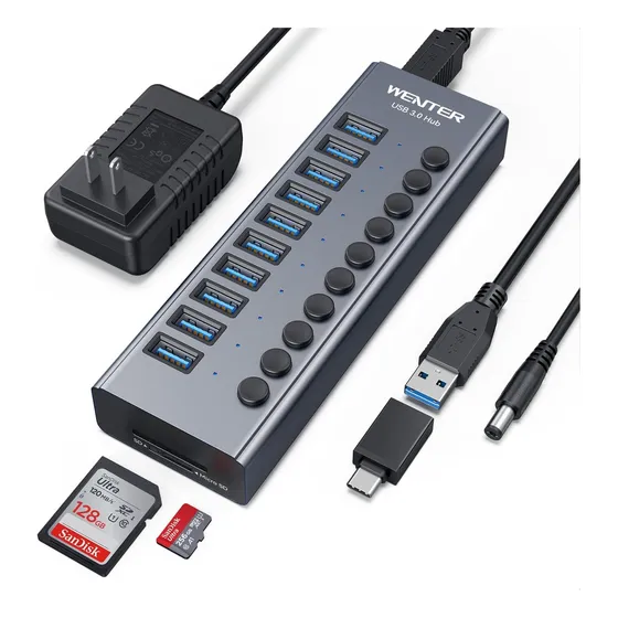 Adaptador Hub 10 Puertos Usb 3.0 Con Lector Sd Pc Mac