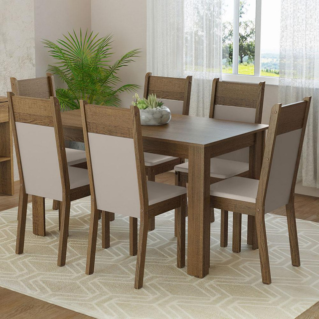 Sala Jantar Mesa Tampo Madeira 6 Cadeiras Bahamas Madesa Rcb Cor Rustic/crema/bege Mdja060... Sala Jantar Mesa Tampo Madeira 6 Cadeiras Bahamas Madesa Rcb Cor Rustic/crema/bege Mdja060...