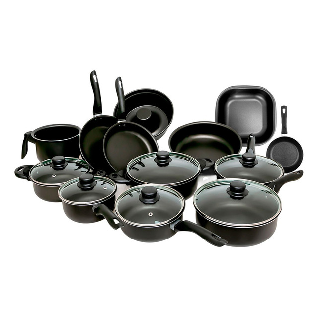 Conjunto Panelas 13 Peças Teflon Antiaderente Tampa De Vidro Cor Preto Conjunto Panelas 13 Peças Teflon Antiaderente Tampa De Vidro Cor Preto