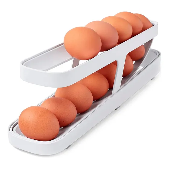Organizador De Bandejas Dispensadoras Enrollables Para Huevo Color Blanco