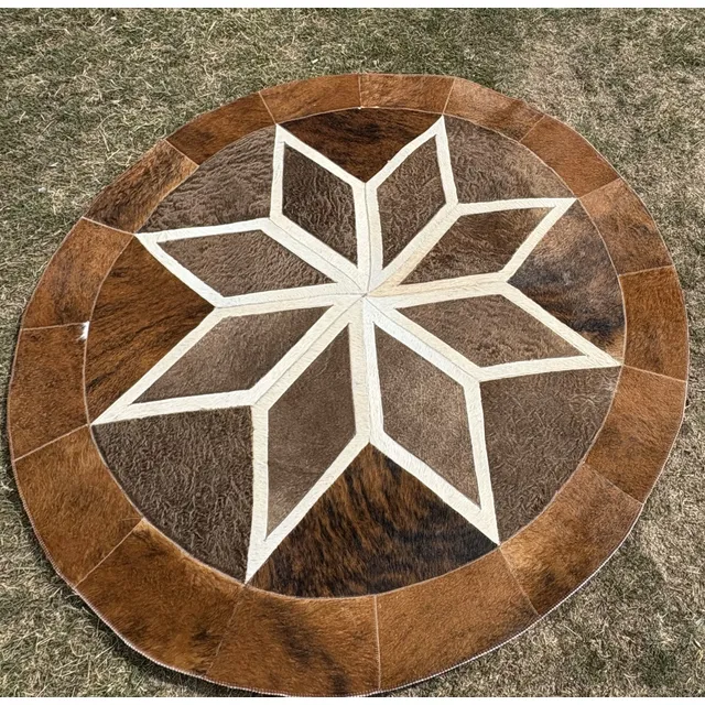Alfombra De Cuero Vacuno Circular - Rústica Y Elegante