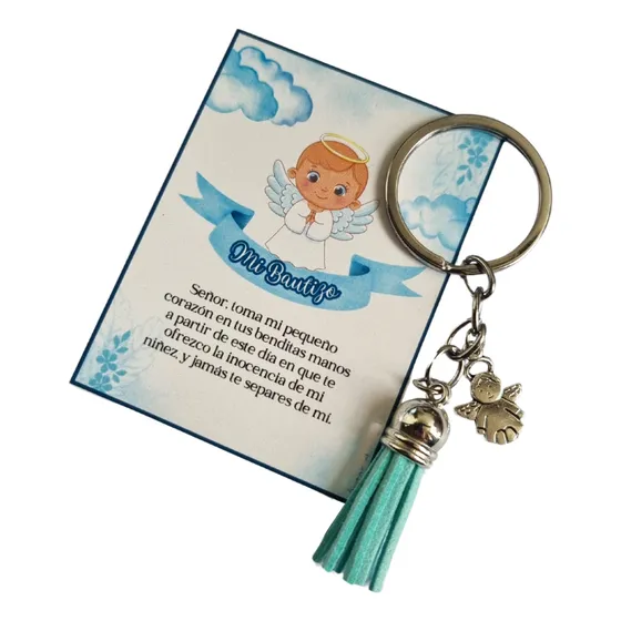 Encintados Recuerdos Bautizo 12 Llaveros + Tarjetas Bautismo