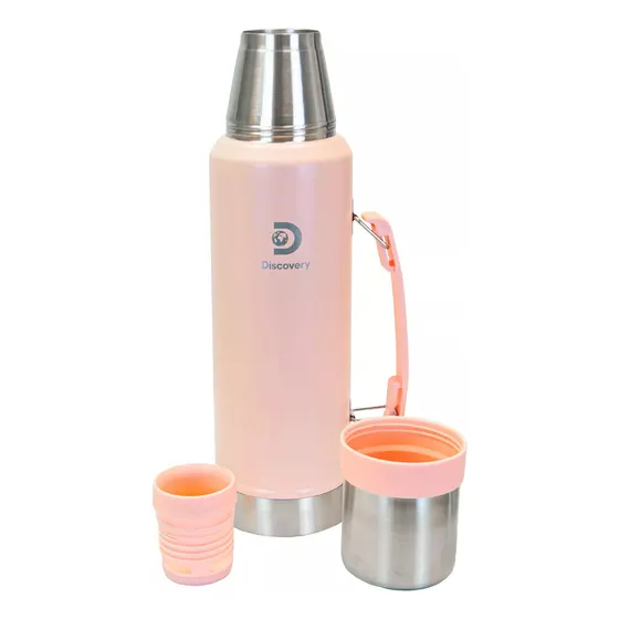 Termo Mate 1.3 Litros Discovery Acero Inoxidable Con Manija Frio Calor Color Rosa