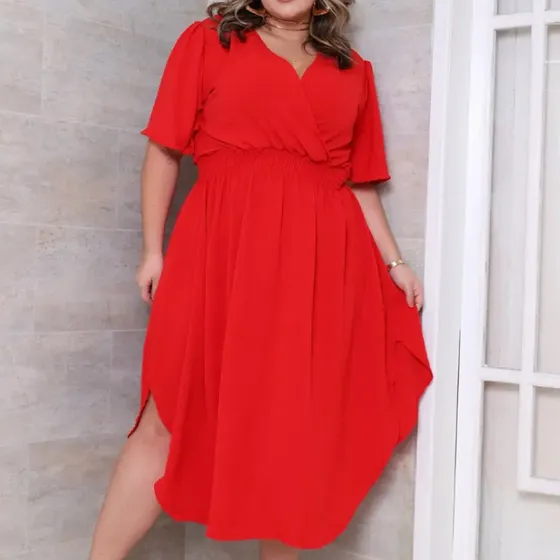 Vestido Transpassado Elastex Moda Plus Size Midi Evangélico