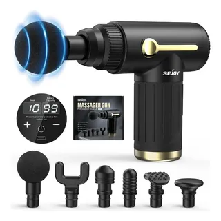 Sejoy Jmq-k1 Masajeador Eléctrica Pistola De Masaje Muscular 6 Cabezales Pantalla Lcd, Negro