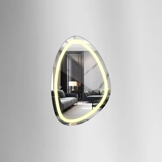 Espelho Orgânico Jateado Decorativo 60x80cm Com Led E Touch Moldura Neutro