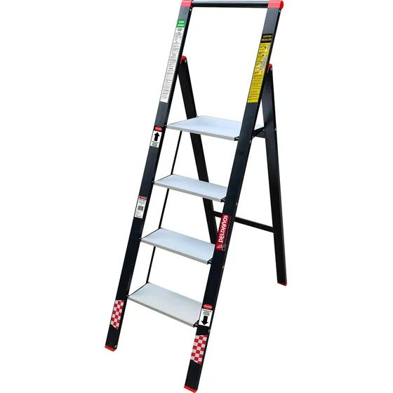 Escalera Tijera Aluminio Cuerpo Acero 4 Escalones Peldaños Color Negro