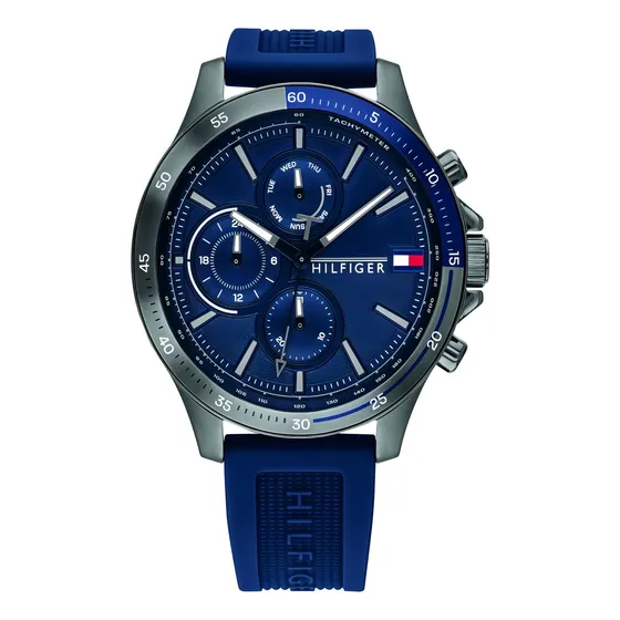 Relógio masculino Tommy Hilfiger 1791721, moldura azul, cor azul/prata