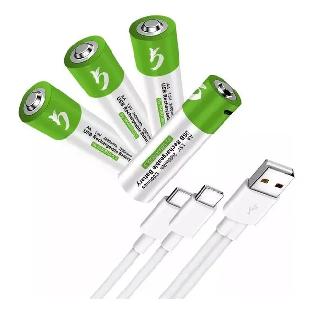 Pack 4 Pilas Aa Ion Litio Recargables Usb 1.5v Doble A