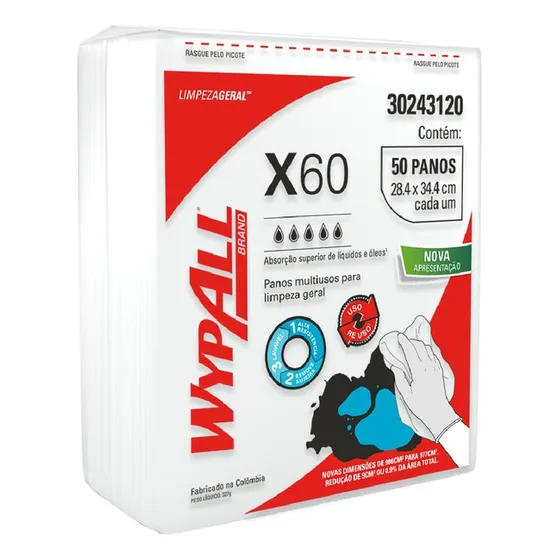 Pano Para Limpeza Wypall X60 Dobrado c/ 50 Panos