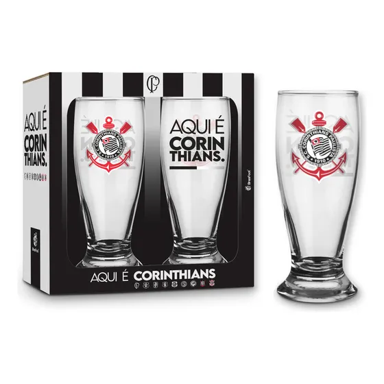 Dupla De Copos Cerveja Munich 200ml Times Aqui É Corinthians Cor Preto