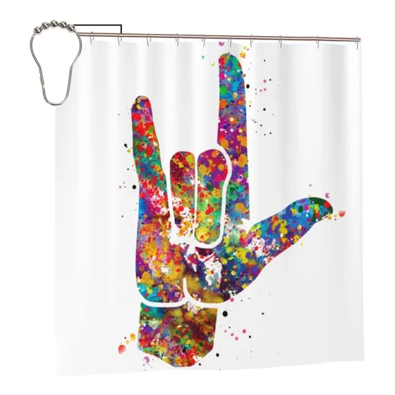 Cortina Ducha Texto Ingl «i Love You» Impermeable Decoracion