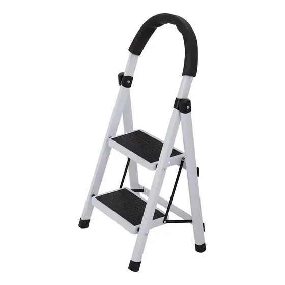 Escalera De Aluminio Tijera 2 Escalones Antideslizante Color Blanco y Negro