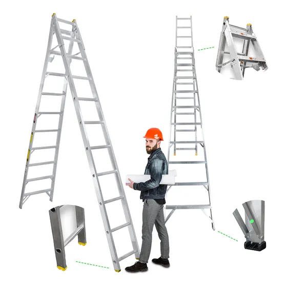 Escalera De Tijera Convertible Aluminio 17 Esc Akron 77-20 Color Plateado