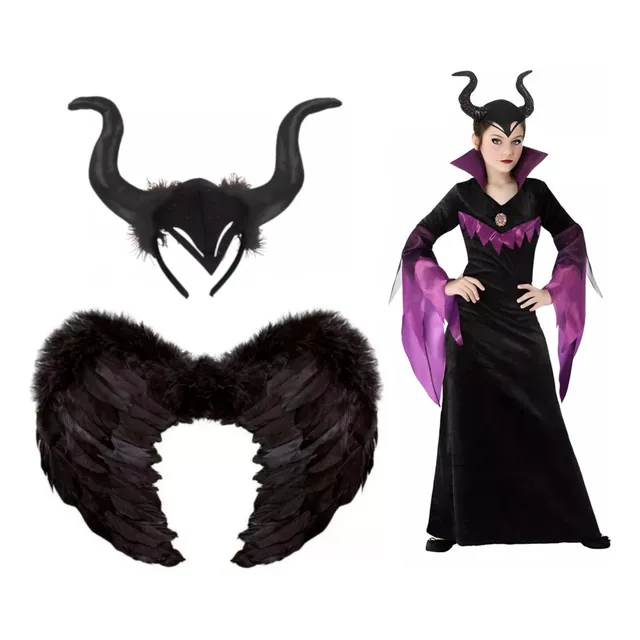 Maléfica Alas + Cuernos Disfraz Halloween Niña Mujer Angel Caido