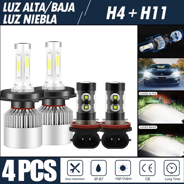 Cd- Kit De Focos Led 8000lm Luz Alta/baja/niebla Para Toyota