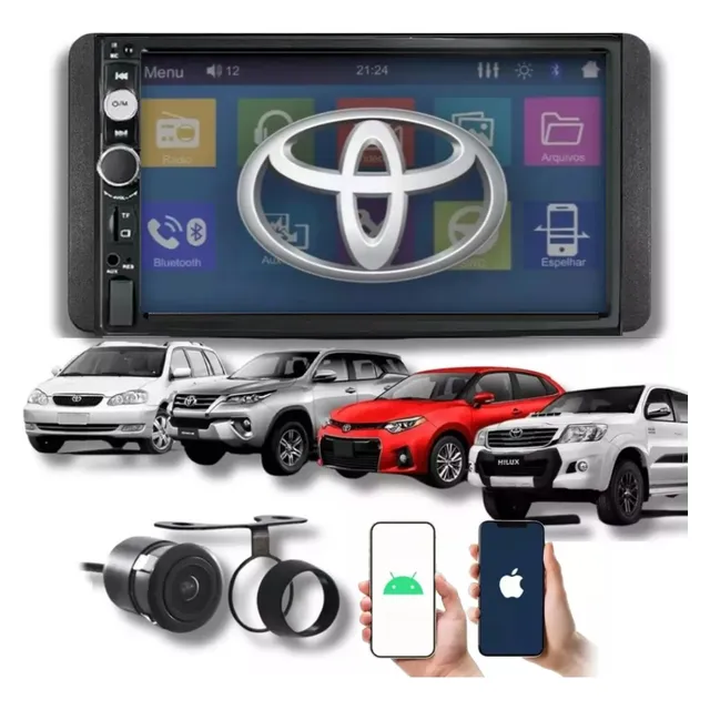 Multimidia 2 Din Etios Corolla Filder Hilux Espelhamento Cam
