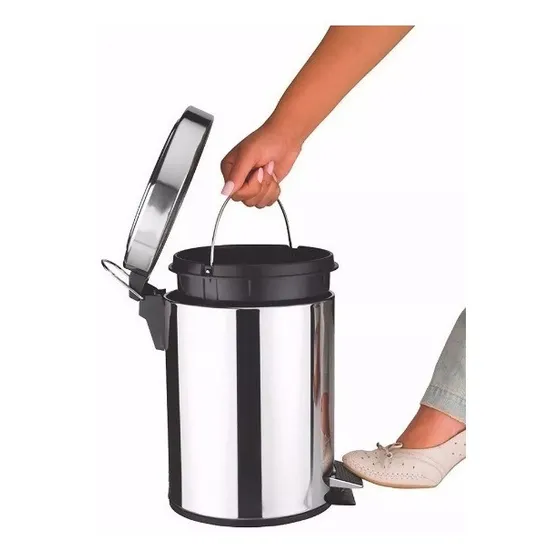 Cesto de Lixo 5 Litros Inox com Pedal para Banheiro e Cozinha - Compacto, Higiênico e Resistente.