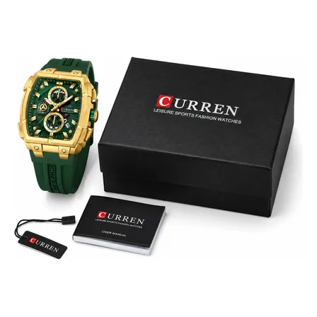 Relógio Curren Masculino Moderno Dourado Verde Esportivo Verde Dourado-escuro
