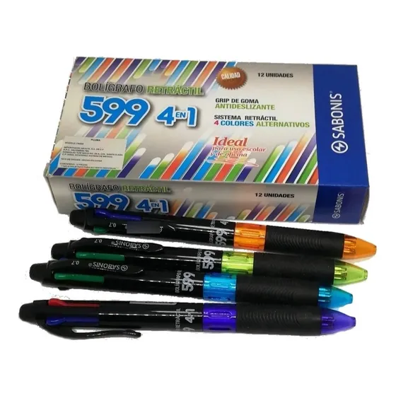 12 Boligrafos Retractil De 4 Colores Sabonis Fb-599 Color del exterior Negro/ Azul