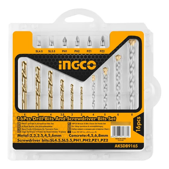 Ff Juego Mechas Y Puntas Atornillador 16 Pza Ingco Aksdb9165