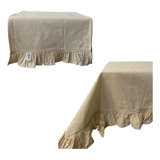 Set Mantel Y Sendero Artesanal Lienzo Crudo Con Volados