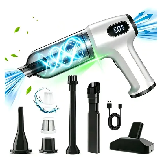 Aspirador De Pó Portátil Sem Fio Automotivo Recarregável Com Bicos E Escova Plateado 12v