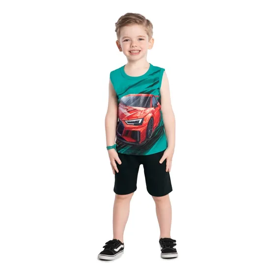 Conjunto Infantil Menino Verão Regata E Bermuda Kyly Carro