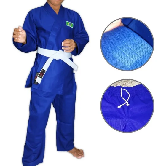 Kimono Costura Reforçada Infantil/juvenil Azul C/faixa Dojo 