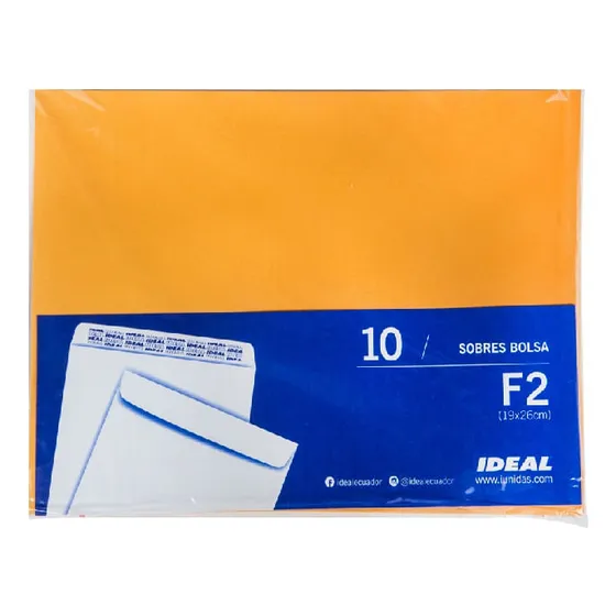 Sobres Manila F2/19cmx26cm 75grs Pqt.10un