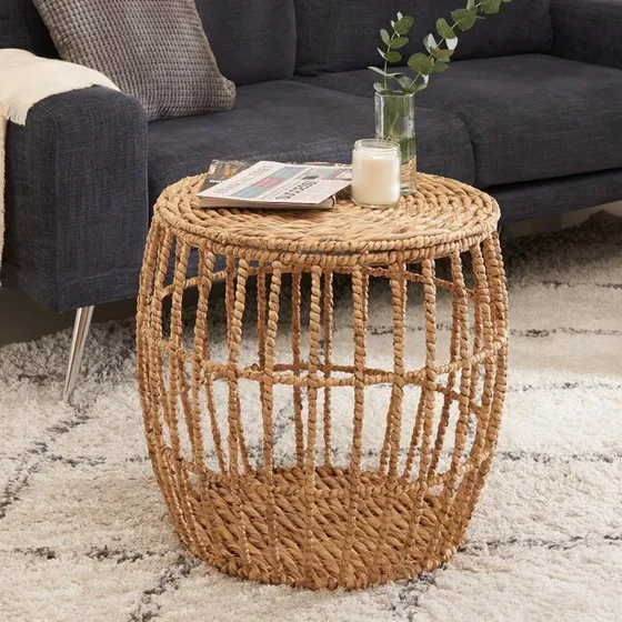Mesa Ratona Redonda Auxiliar Mimbre De Jardin Exterior Lcm