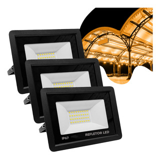 Kit 3 Refletor Led Viviane Holofote Refletor Led 100w Com Luz Branco Quente E Carcaça Preto 127/220v Kit 3 Refletor Led Viviane Holofote Refletor Led 100w Com Luz Branco Quente E Carcaça Preto 127/220v