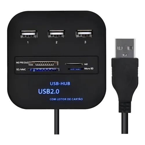 Hub Usb2.0 3portas+leitor De Cartão Memória Sd Total 7portas