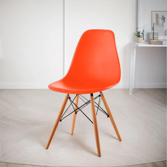 Silla Eames Plastico Patas En Madera Moderna Pc071