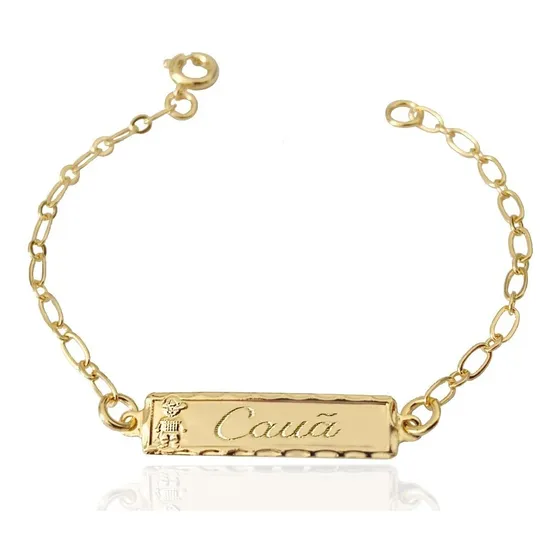 Pulseira Infantil Bebe Nome Menino Gravada Banho Ouro18k Comprimento 14 Cm Diâmetro 14 Cm