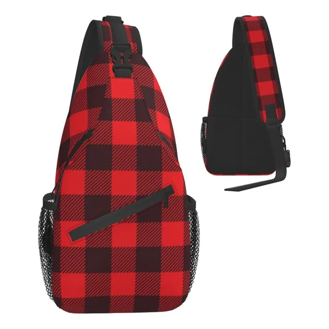 Mochila Bandolera Para Adulto Diseño Cuadro Bufalo Rojo -7
