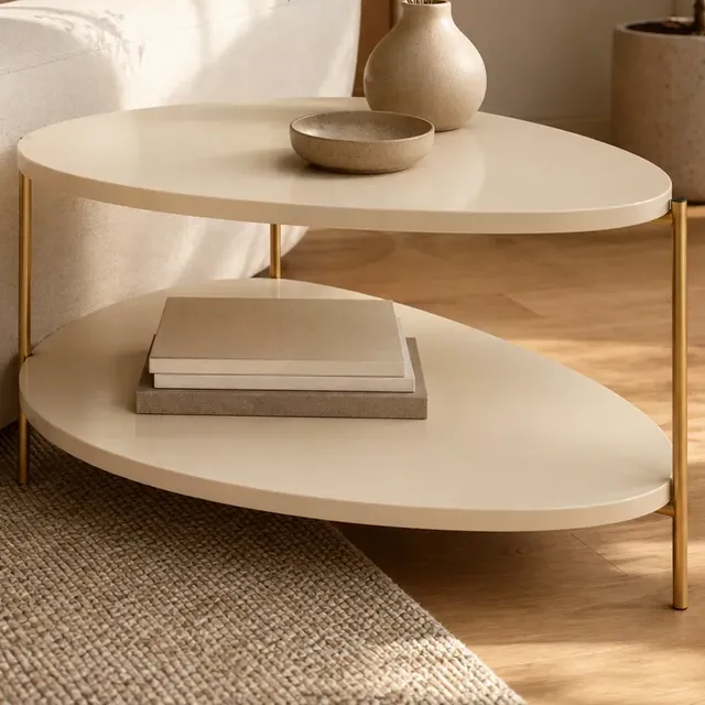 Mesa Lateral Orgânica Apoio Decorativa Em Mdf Moderna Sala Off White