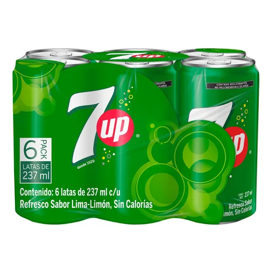 Pack 6 refrescos 7 Up sabor lima-limón en latas de 237ml