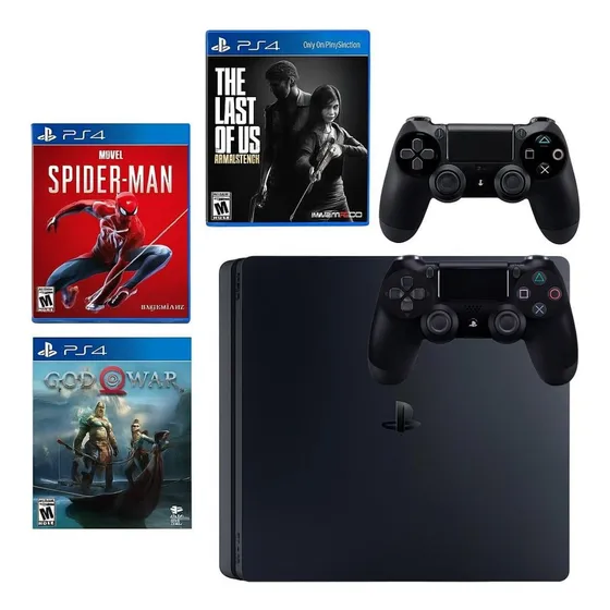 Playstation 4 1tb Ps4 Slim + 2 Controles Preto
