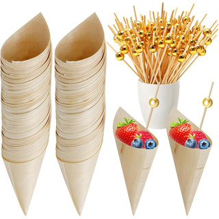 100 Piezas De Conos De Madera Desechables Para Crepas,waffle 100 Piezas De Conos De Madera Desechables Para Crepas,waffle