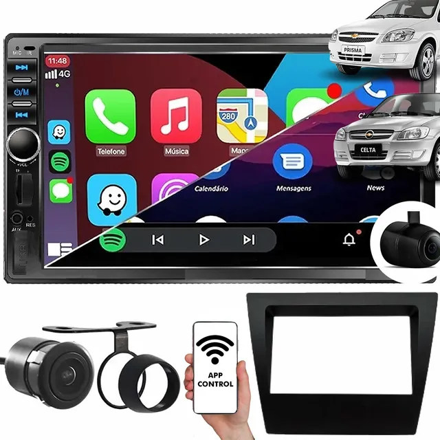 Central Multimídia 2 Din Celta Prisma Bluetooth Espelhamento